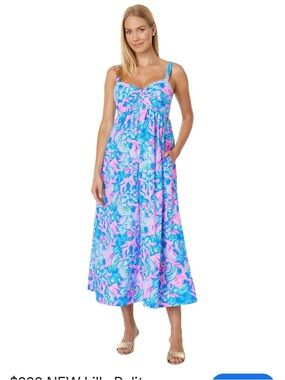 Lilly Pulitzer- Bright Blue & Pink Floral Maxi Sundress